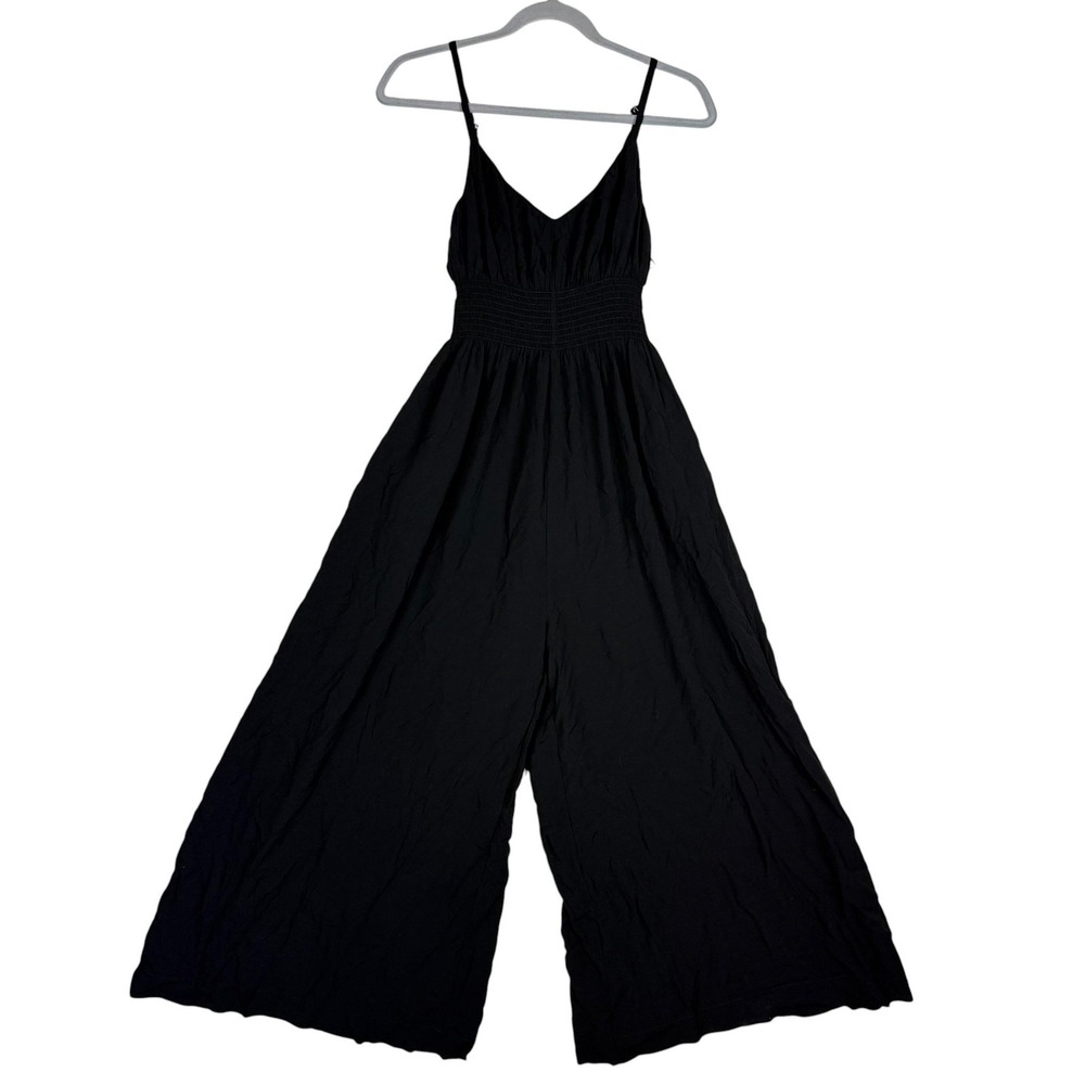 Vineyard Vines Jumpsuit Womens XS Black V Neck‎ Wide Leg Smocked Made In Italy